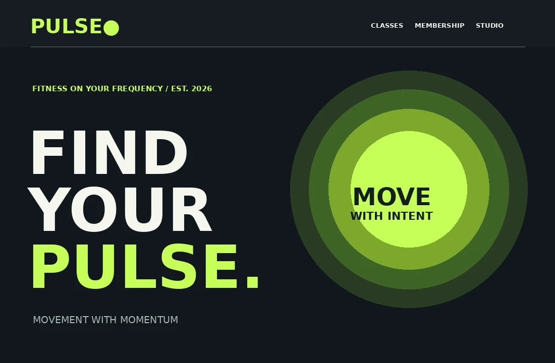 Homepage screenshot of PULSE Studio concept website